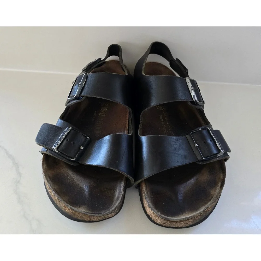 Birkenstock Milano Black Leather Slingback Sandals Mens 42 L11 M9 Germany